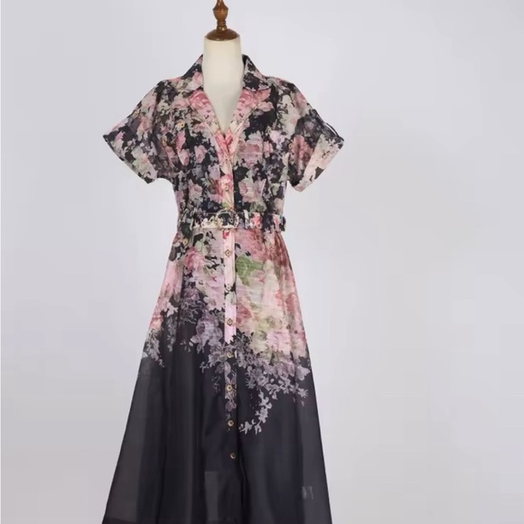 Floral Black and Pink Women's Dress - Picture 1 of 1